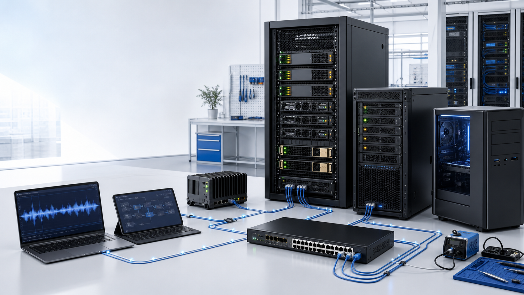 连接 GPU、CPU、边缘设备和 API 客户端的私有部署拓扑